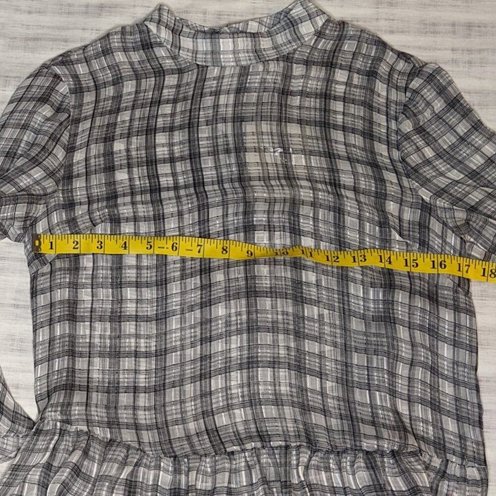 MINKPINK NWT Preppy Semi Sheer Check Plaid Blouse High Neck Ruffle Black White - Picture 5 of 11